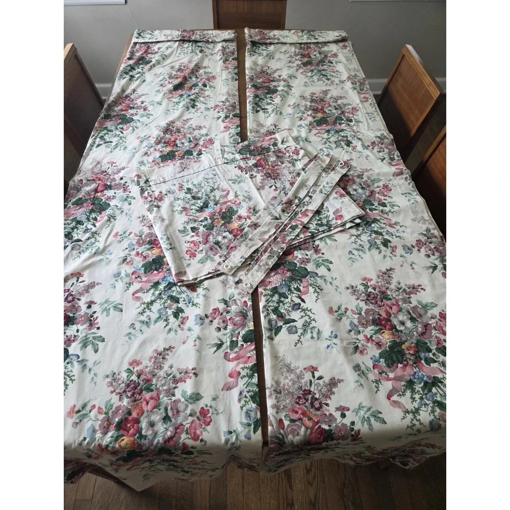 Vtg Croscill English Garden Panels Set Five Piece Curtains Valance Cottagecore